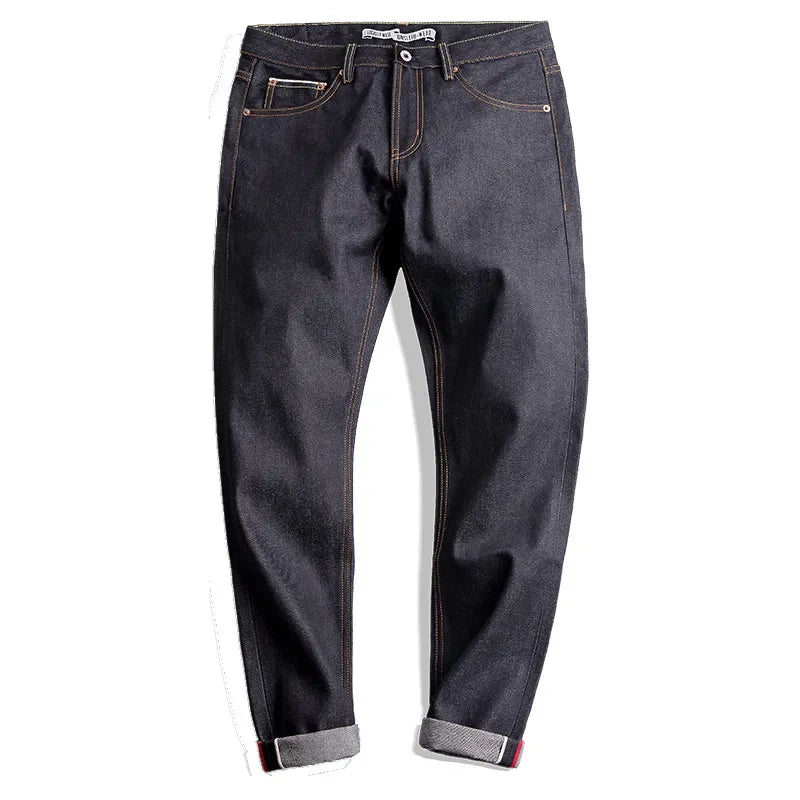 Maden Retro 14.5OZ Selvage Denim Jeans for Men Mid-waisted Regular Fit Straight Pants with YKK Zipper Male Blue Jeans Size 28-38