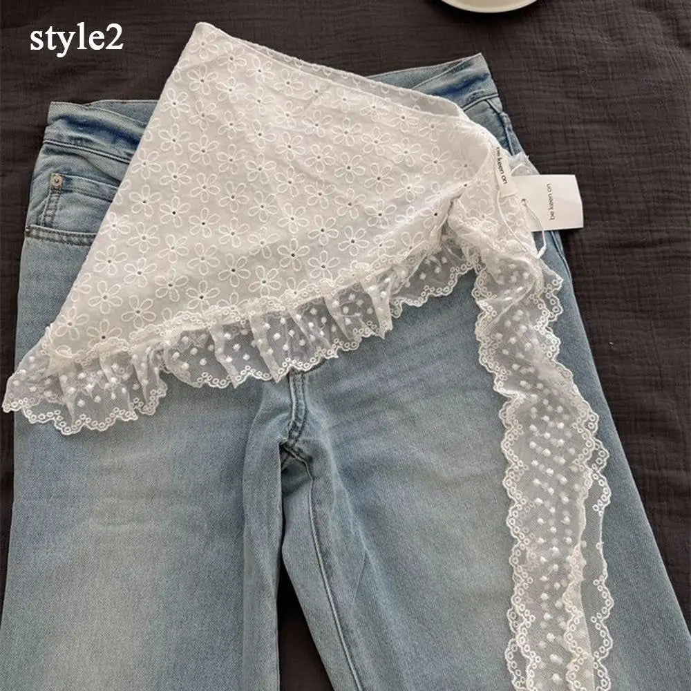 A-line Skirt White Women Lace Skirt Girls Hair Scarf Elegant Hairwrap Y2k Streetwear Ruffle Skirts Lace Up Matching Pants Skirt
