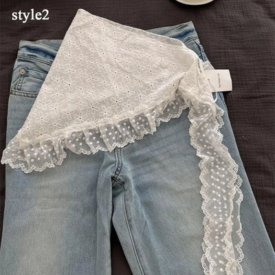 A-line Skirt White Women Lace Skirt Girls Hair Scarf Elegant Hairwrap Y2k Streetwear Ruffle Skirts Lace Up Matching Pants Skirt