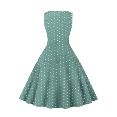 2025 New Women Party Dress Dot Print Sleeveless A Line 50s Evening Gowns Red A-line Tight Waist Prom Banquet Summer Midi Dress - Elanique