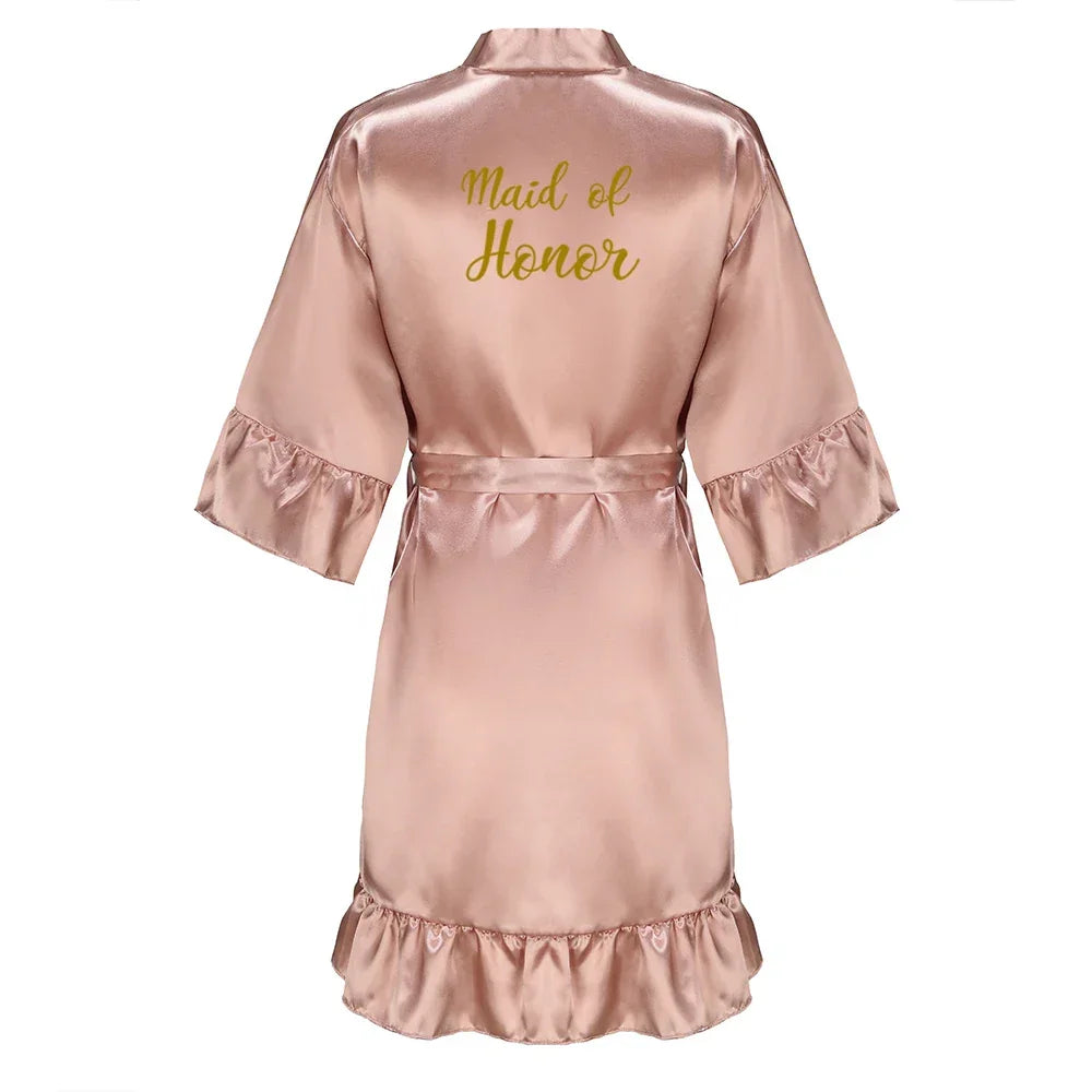 Satin Silk Robes Plus Size Wedding Bathrobe Bride Bridesmaid Mother Maid of Honor Gown Women Ruffle Bathrobe