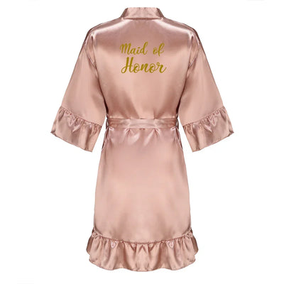 Satin Silk Robes Plus Size Wedding Bathrobe Bride Bridesmaid Mother Maid of Honor Gown Women Ruffle Bathrobe