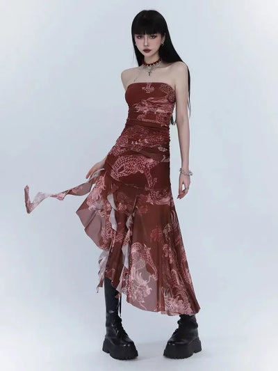 Sexy Dresses for Women 2025 Vestidos De Mujer Tunic Print Sleeveless Backless Robe Femme Fashion Summer Irregular Chiffon Dress