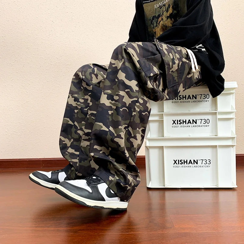 Military Cargo Pants Men Multiple Pockets Camouflage Parachute Pants Y2k Baggy Pants Outdoor Hiking Workout Streetwear Trousers