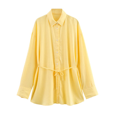 White Shirt For Women Fashion Cotton And Linen Loose Lace Up Blouse Spring Summer 2025 New Long Sleeve Simple Casual Shirts Lady