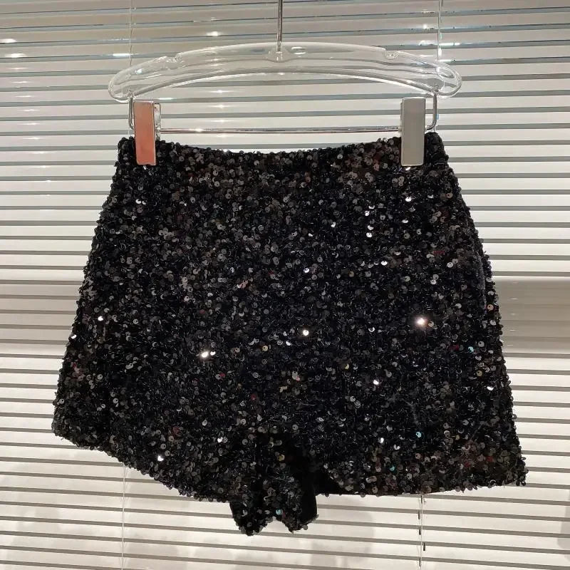 2025 New Summer Spring New Full Sequined Shiny Casual Shorts Heavy Zipper Nightclub Socialite Short Shorts Hot Pants for Women - Elanique