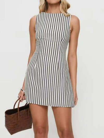Summer New Dresses For Women Casual Fashion Striped Print Dress Crew Neck Sleeveless Vestido Mujer Dress Elegante Women Clothing