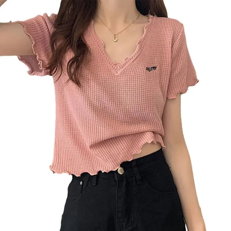 Oversized Summer Short Sleeve T-shirt Women's Foreign Style Versatile Slim Knitted Top Underlay