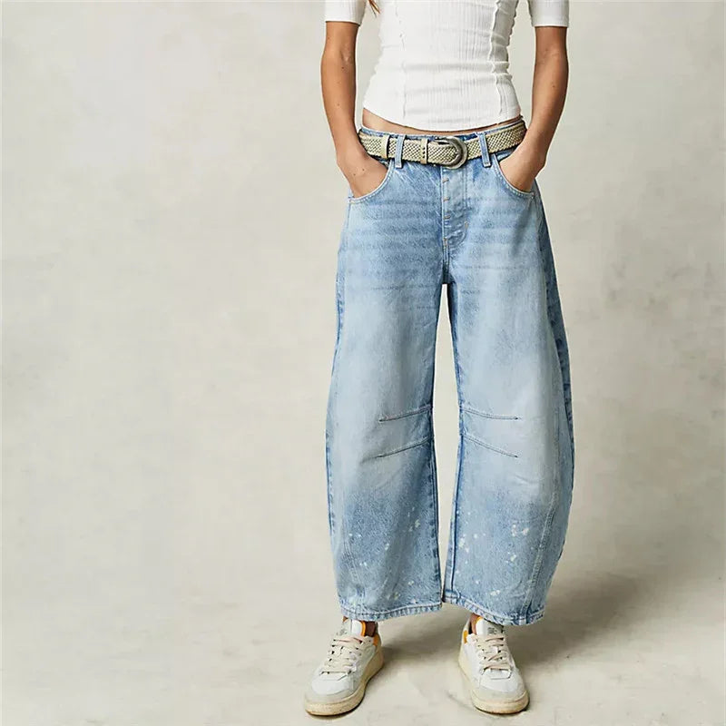 Hirigin Wide Leg Baggy Jeans Women Casual Loose Mid Waist Denim Pants 90s Boyfriend Denim Bloomers Girlfriend Barrel Jeans