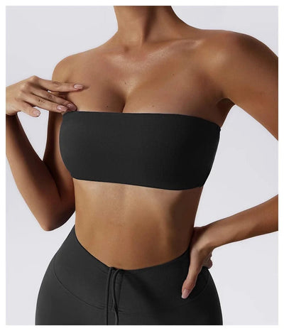 Women Strapless Bra Padded Top Stretchy Fitness Yoga Tops