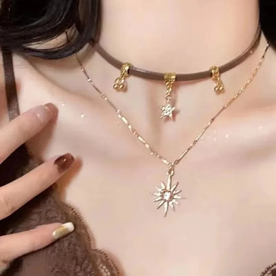 Punk Charm Sun Cross Butterfly Pendants Choker Chain Necklace For Men Women Trendy Y2K EMO Hip Hop Grunge Accessories Jewelry