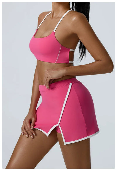 Women Yoga  Workout Set Bra and Shorts Two Piece Patchwork Open Sexy Back Elastic Fitness Sexy Yoga Outfit Sport  Women
