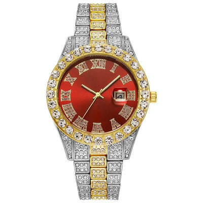 Personalized Hip Hop Watch with Shiny Rhinestones for Men, Luxury Clock, Band Length, Iced Steel Belt, 40mm Diameter Glass Dial