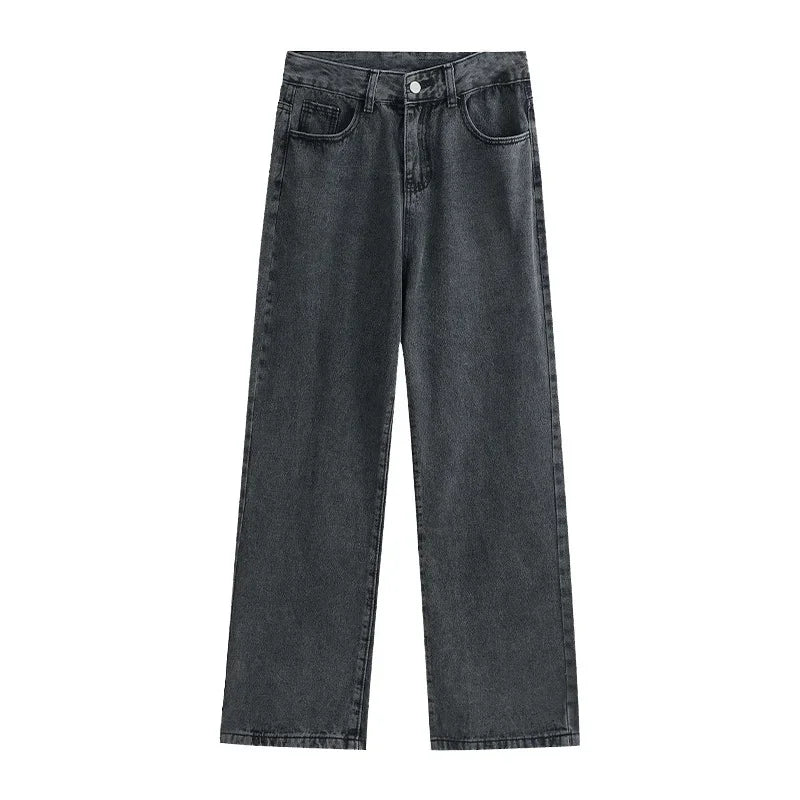 High-waist Plus-size Women Jeans Loose Small Person Straight Crotch Versatile Slimming Trousers Cotton Material
