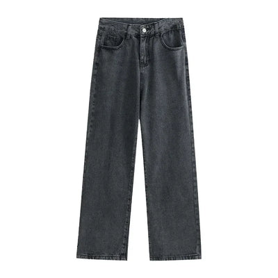 High-waist Plus-size Women Jeans Loose Small Person Straight Crotch Versatile Slimming Trousers Cotton Material