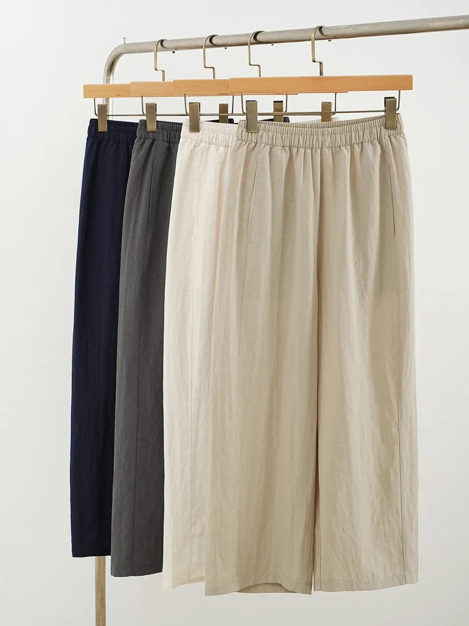 New Wide-leg Pants Women Clothing Summer Thin Loose Straight Casual Pants Solid High Waist Drape Nine-point Literary Pants