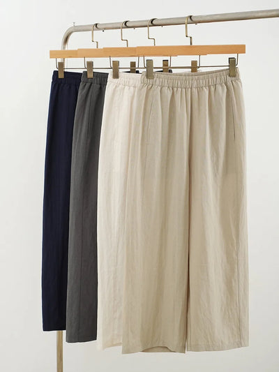 New Wide-leg Pants Women Clothing Summer Thin Loose Straight Casual Pants Solid High Waist Drape Nine-point Literary Pants