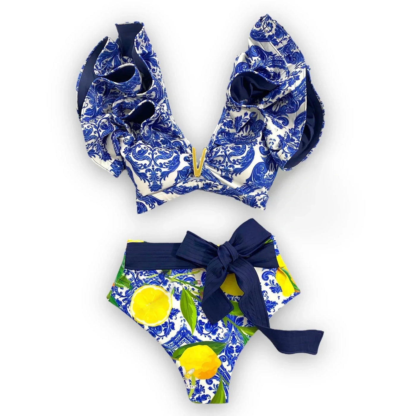 Swimwear High Waist Bikinis with Belt V Neck Shirring Swimsuit Women Ruffle Bathing Suit y2k Drawstring Beachwear