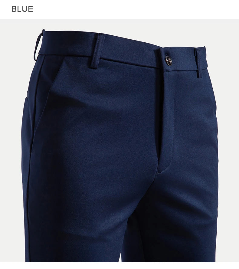 Men's Stretch Trousers Casual Smart Suit Pants Formal Straight Sport Clothing Japanese New Black Navy Elastic Office Work Pants