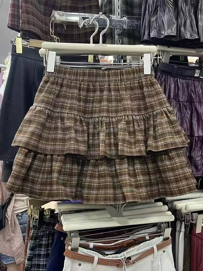 Spring Casual American Vintage A-Line Skirts Women 2000s Y2k Bow Plaid Skirts Korean Fashion Japanese Kawaii Clothing Subculute