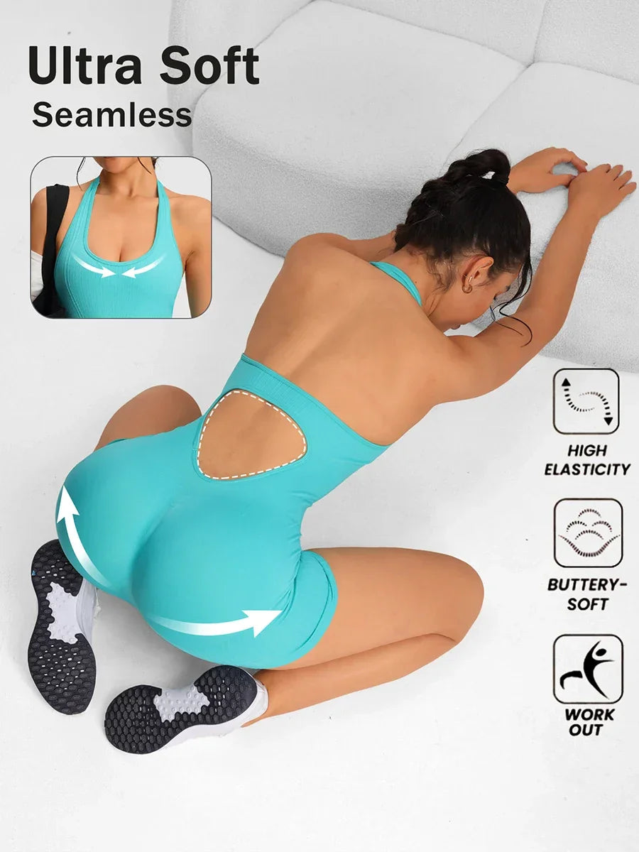 Summer Rompers Sportswear Woman Gym Combi-pants Women Jumpsuits Sport Yoga Clothes Female Fitness Overalls Shorts Bodysuit