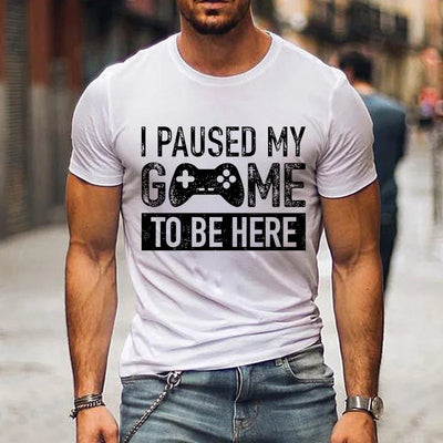 T Shirts for Men Luminous Graphic T Shirts I Paused My Game To Be Here Print T-shirts Gamer Lovers Clothing Hip Hop Streetwear