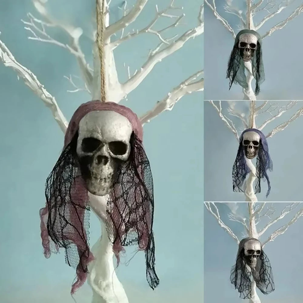 Halloween Skull Decorations,Foam Skull Hanging Ornaments,Bride Clothes Bone Head ,Haunted House Horror Decoration Props