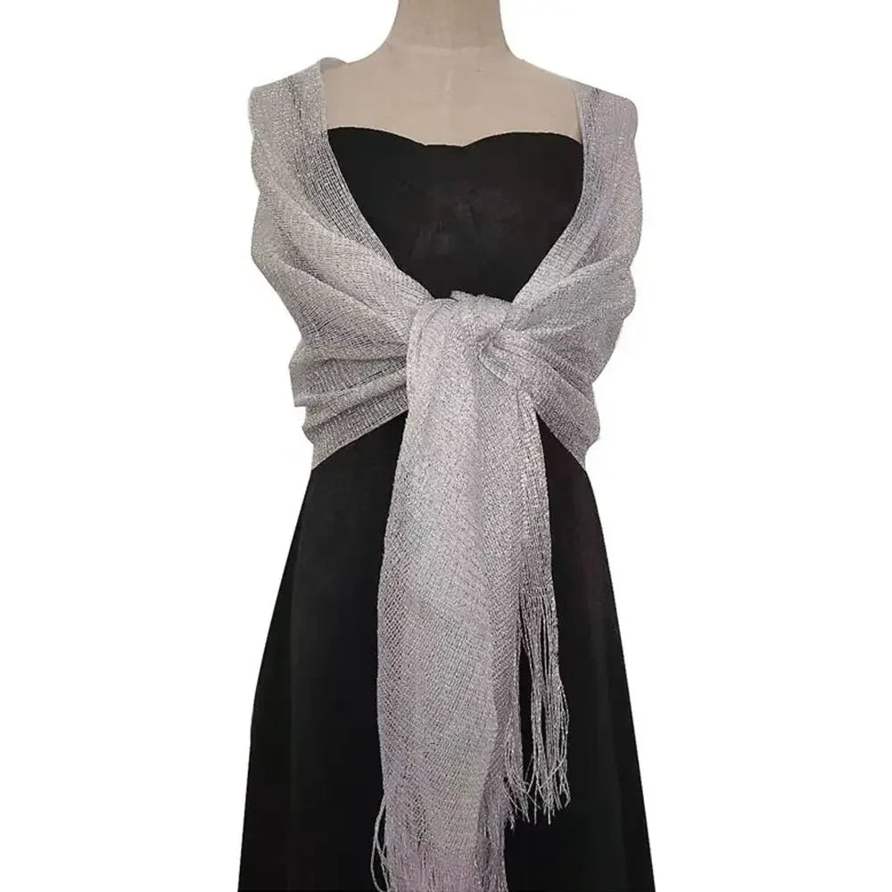 Elegant Evening Dresses Shawls Female Golden Silvery Wire Tassels Bridal Bridesmaid Party Wedding Temperament Accessories Scarf