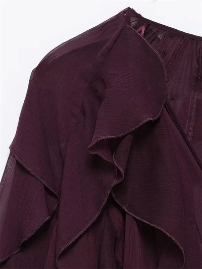 Ruffles Elegant Shirts & Blouses for Women 2025 Long Sleeve Semi-Transparent Tops For Women Spring Shirt And Blouse Top