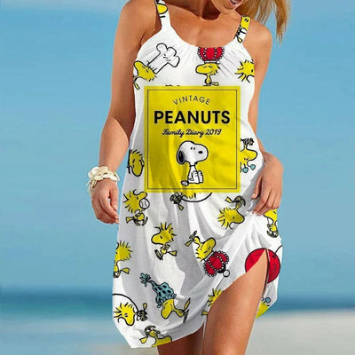 Snoopy Kawaii Women's Beach Dresses Leisure Boho Sanrio Elegant Chic Dress Sling Y2k S-3XL 2024 Summer Youthful Woman Clothes