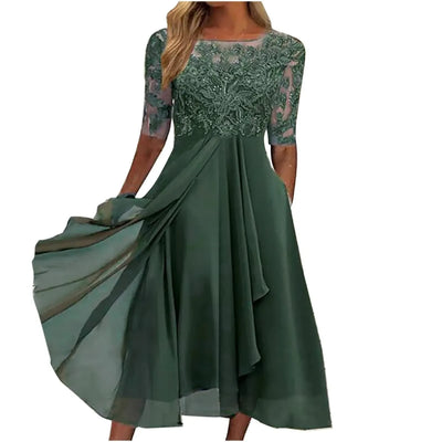 Elegant Outfits Summer Dresses For Women 2023 Tea Length Embroidery Lace Chiffon Mock Dress Formal Occasion Dresses Vestidos