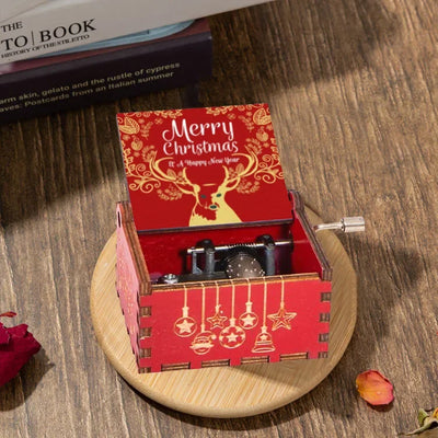 Merry Christmas Music Box Wooden Hand Cranked Music Box Vintage Happy New Year Music Box Gift Music Box Birthday Gift