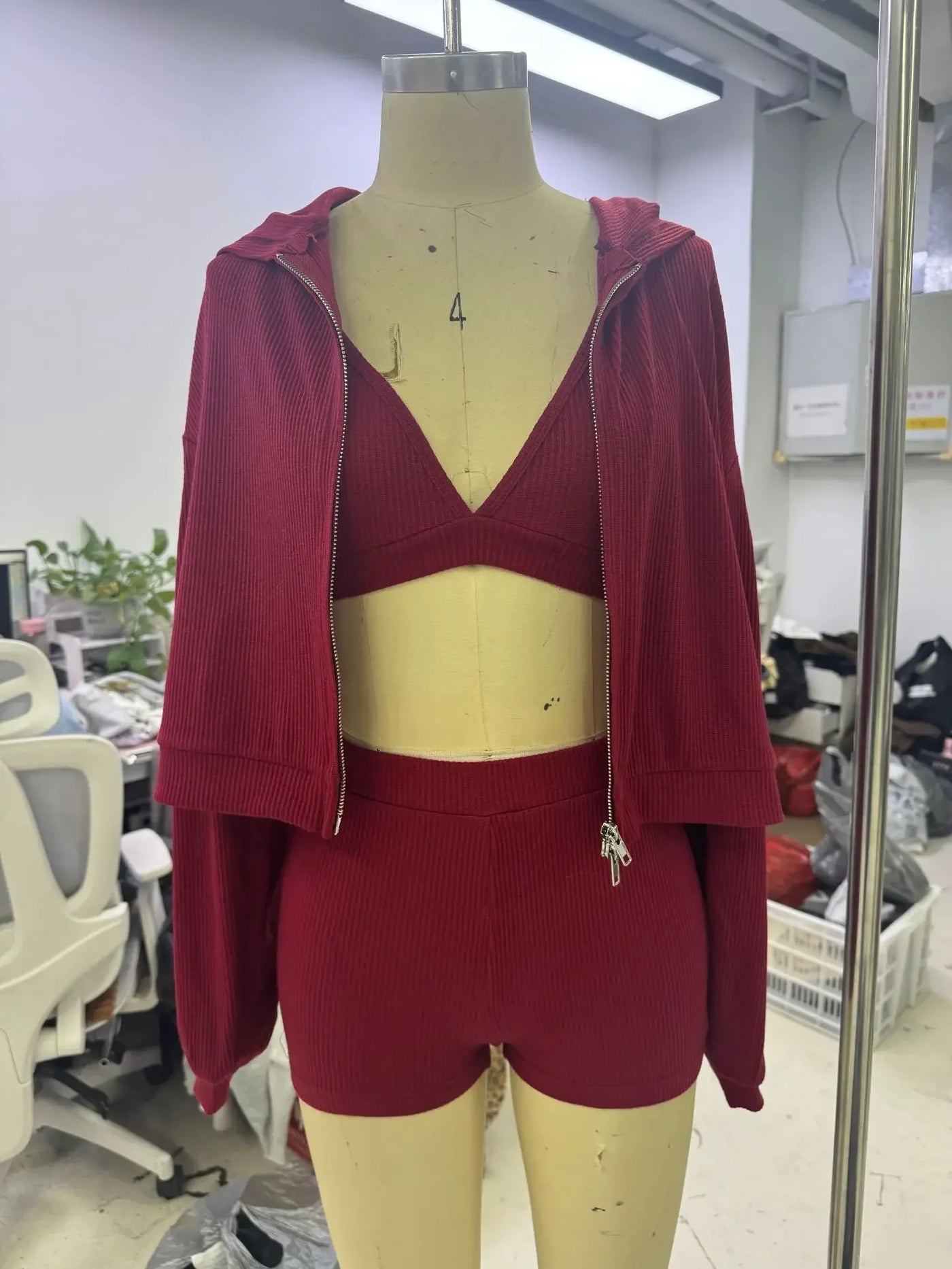 Solid Sport 3 Piece Set Crop Vest Hoodie Tracksuit Women Casual Sweatshirt Coat Mini Short Matching Set Sportswear 3 PCS Outfit