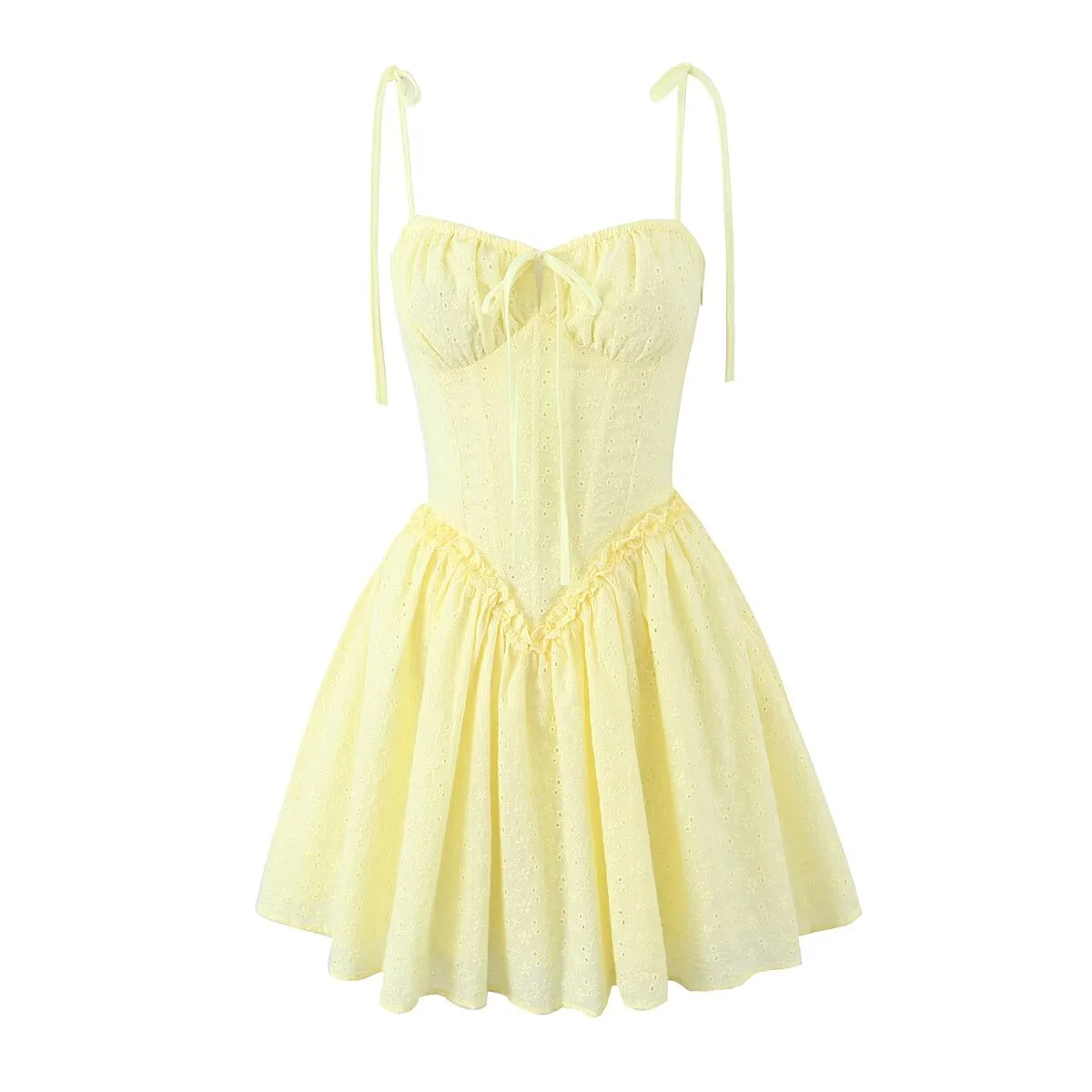 Summer dress 2024 Women Sexy  White Mini Dressses Lace Embroideryed Bodycon Dress Korean Fashion Ruffle Cami Dresss Back Lace Up