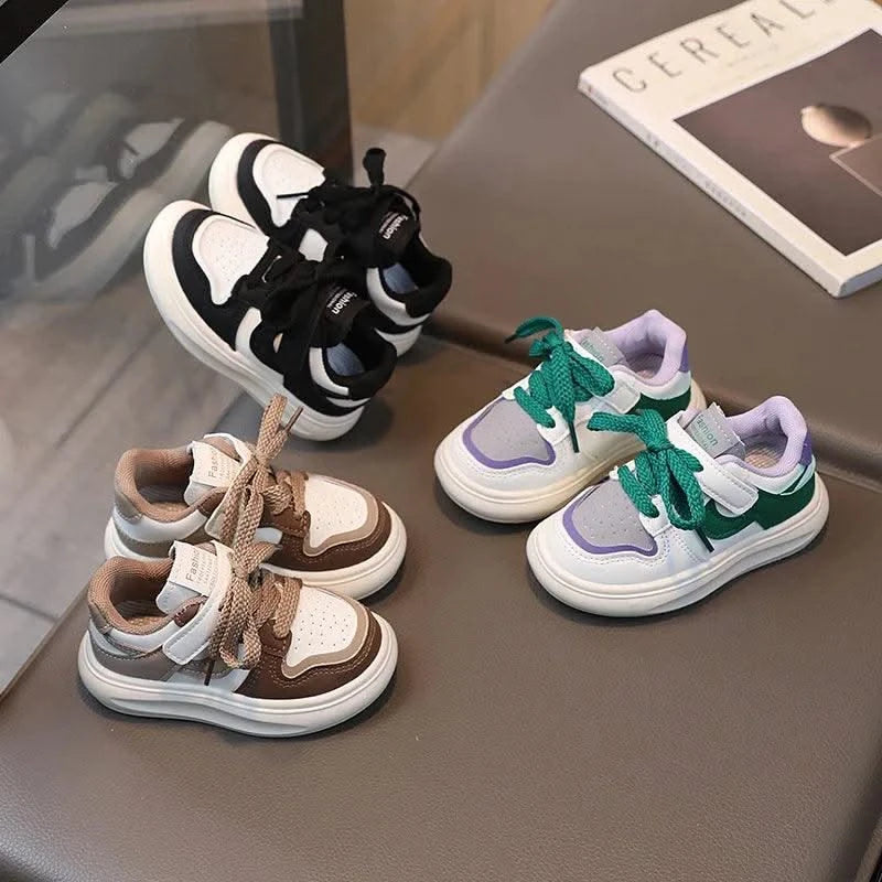 Children's Sports Shoes Girls 2025 Spring Autumn New Leather Shoes PU Leisure Soft Soled Boys Sneakers Baby Girl Casual Shoes