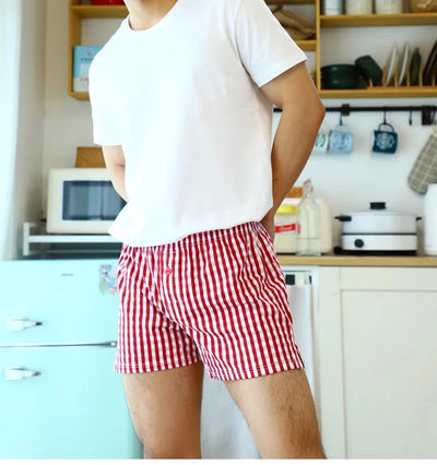 Men's Cotton Arrow Boxers Casual Plaid Elastic Waist Underwear Summer Loose Breathable Beach Pants Boxer Shorts Youth Panties