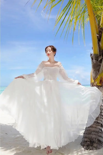 Dresses for Women Summer New Chiffon off-Shoulder Dress White Dress Vestido De Mujer