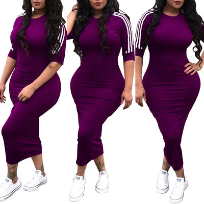 Summer Elegant Dress  for Women 2022 Fashion Casual Half Sleeve Stripe O Neck Mid Female Bodycon Dress vestidos