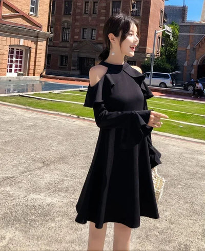 Ruffle Dresses for Women A Line Midi Woman Long Sleeve Dress Y2k Loose Casual Youth Korean Fashion One-piece Sensual Sexy X 2025