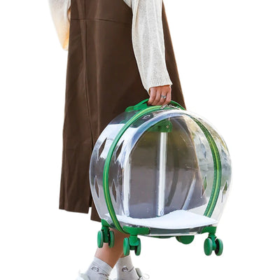 Clear Panoramic Pet Carrier Trolley Bag, Approved Portable Cat Dog Carrier for Small Medium Pets
