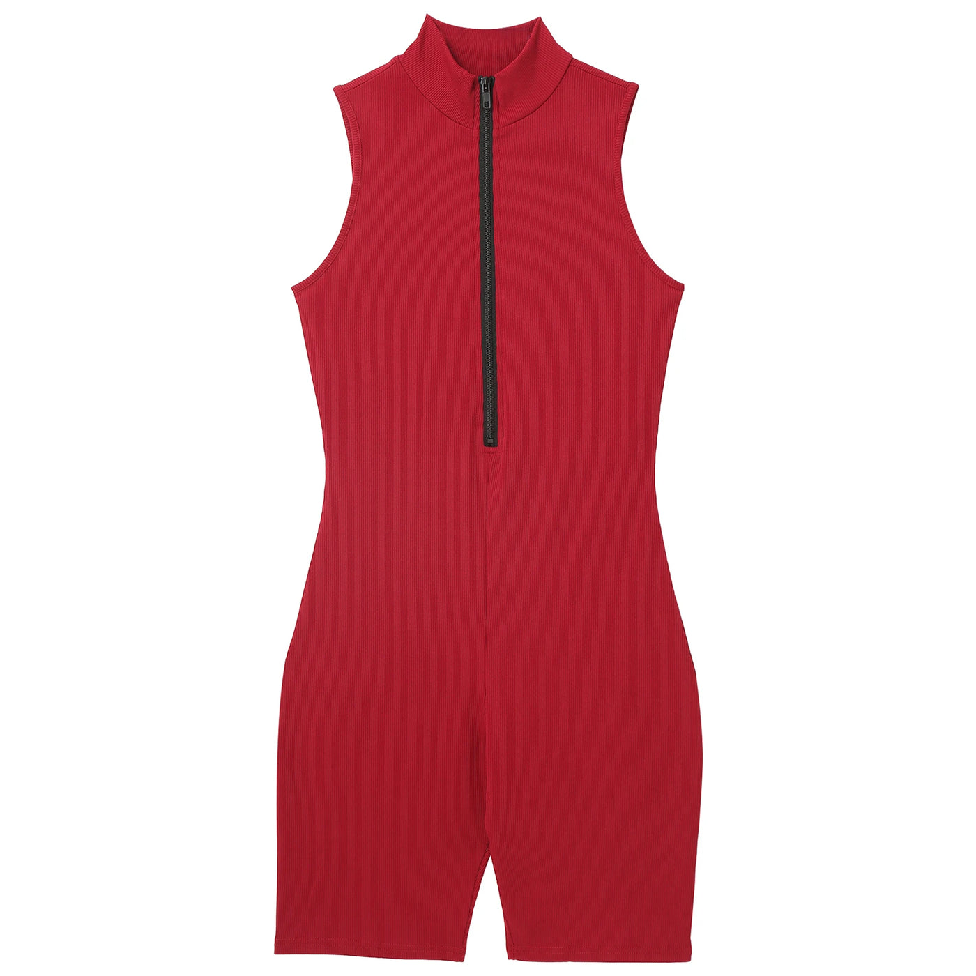 Womens Athletic Tank Bodysuit Sleeveless Front Half Zip Shorts Jumpsuit Leotard Gym Yoga Workout Cycling Sportswear Swimsuit