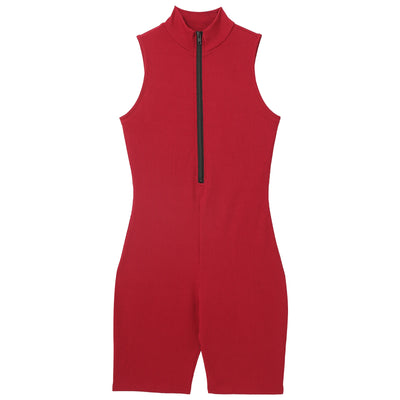 Womens Athletic Tank Bodysuit Sleeveless Front Half Zip Shorts Jumpsuit Leotard Gym Yoga Workout Cycling Sportswear Swimsuit