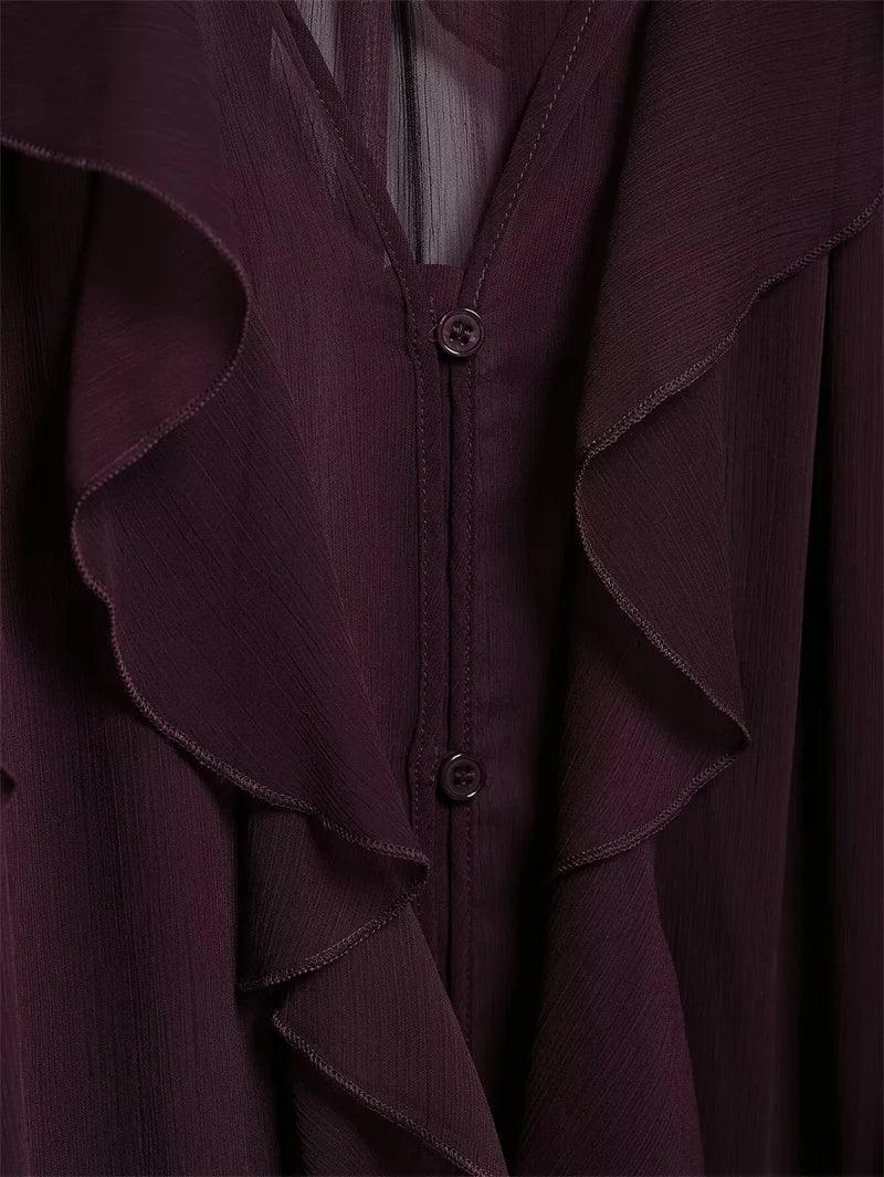 Ruffles Elegant Shirts & Blouses for Women 2025 Long Sleeve Semi-Transparent Tops For Women Spring Shirt And Blouse Top