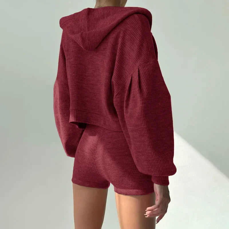 Solid Sport 3 Piece Set Crop Vest Hoodie Tracksuit Women Casual Sweatshirt Coat Mini Short Matching Set Sportswear 3 PCS Outfit