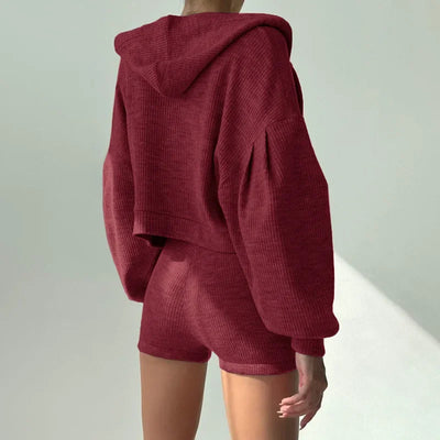 Solid Sport 3 Piece Set Crop Vest Hoodie Tracksuit Women Casual Sweatshirt Coat Mini Short Matching Set Sportswear 3 PCS Outfit