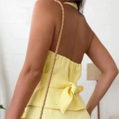Summer Sexy Backless 2 Pieces Sets New Fashion Women's Outfits V Neck Button Front Sleeveless Tank  Pocket Shorts Set Suit Women