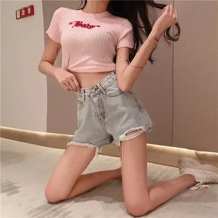 Women's Shorts Graphic Blue Short Pants for Woman To Wear Sexy Denim Jeans Print Design Low Price Youthful Korean Style Clothing