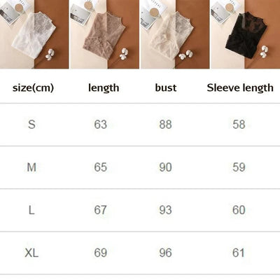 Women Mesh T-Shirts Transparent Lace Blouse Long Sleeve See Through Tops