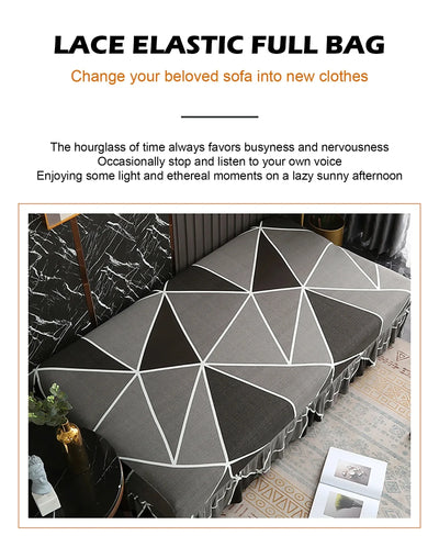 1/2/3Seater Sofa Bed Cover with Skirt Elastic Printing Seat Cover Armless Sofa Bed Cover Sofa Covers for Living Room Home Decor