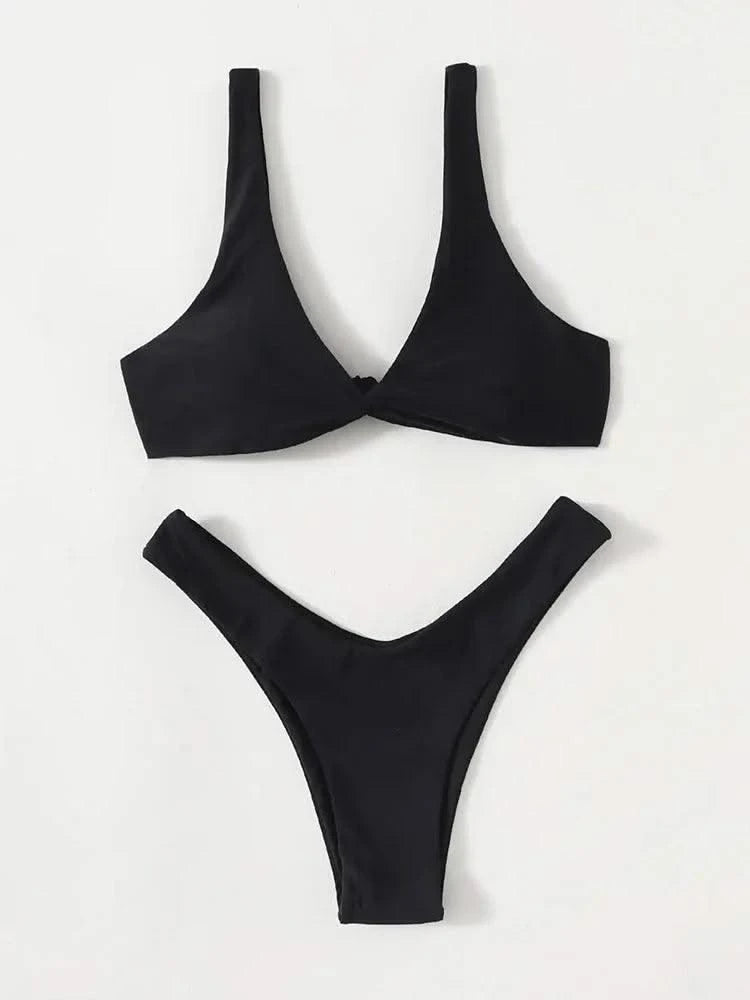 OIINAA Bathing Suit Women Solid Sexy Swimsuit Bow Tie Drawstring Lace Up Summer Bikini Set Two-pieces Beachwear Thong Biquinis